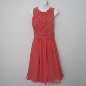 MaxMara Dress 4 Orange Silk Chiffon A-line Shirred Elegant Dainty Feminine